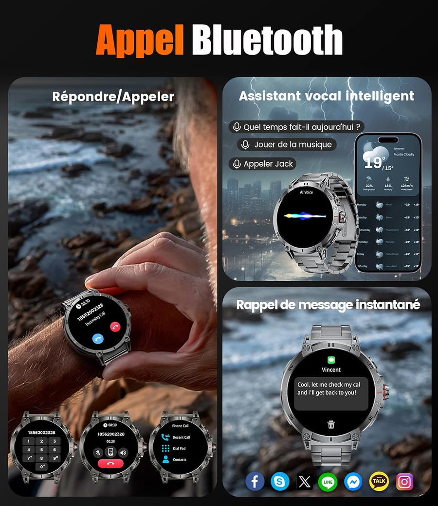 LIGE Montre Connectée Homme avec LED Lampe/1,85'' HD Écran/800mAh, Smartwatch Homme avec Appel Bluetooth,IP68 Étanche 111 Modes Sportifs/Fréquence Cardiaque/SpO2/Suivi du Sommeil Android iOS