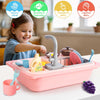 Jouets d'Évier De Cuisine avec Eau Courante, Couleurs Changeantes Vaisselle, Recyclage de l'eau ROSE