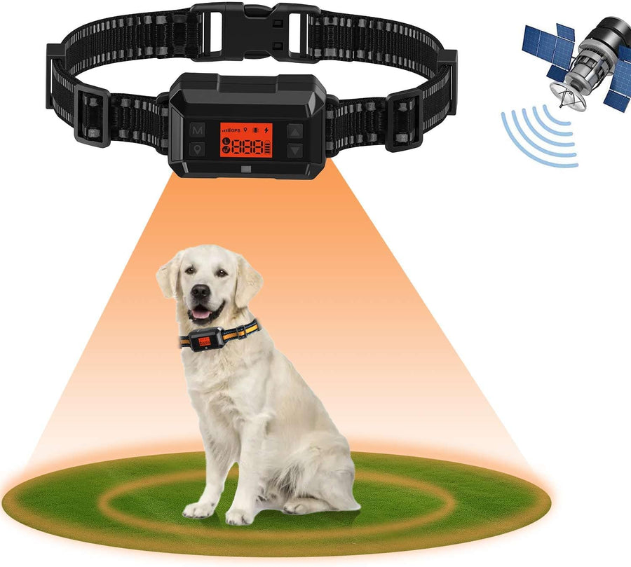 Clôture GPS sans Fil pour Chiens, pour Grands Espaces Ouverts et Utilisation en Extérieur, Étanche Précise Électrique Système Clôture Collier avec la Nouvelle Puce Signal GPS, Rayon 30-916m