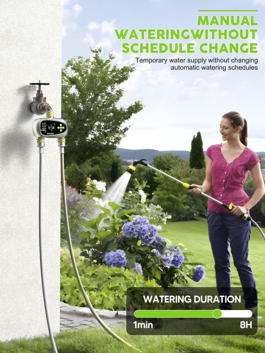 Ordinateur d'irrigation 2 Sorties avec entrée et Sortie en Laiton, Retard de Pluie, Mode d'arrosage Automatique et Manuel, Programmateur d'Arrosage Extérieur pour Jardin, pelouse, Ferme