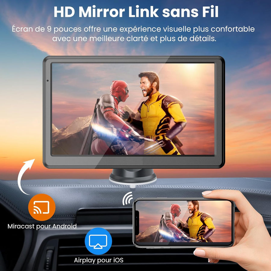 CarPlay Voiture, Portable CarPlay & Android Auto sans Fil, Stéréo de Voiture 7 Pouces Écran Tactile avec Navigation en Temps Réel, Assistant Vocal, FM, Mirror Link, Appels avec Mains Libres
