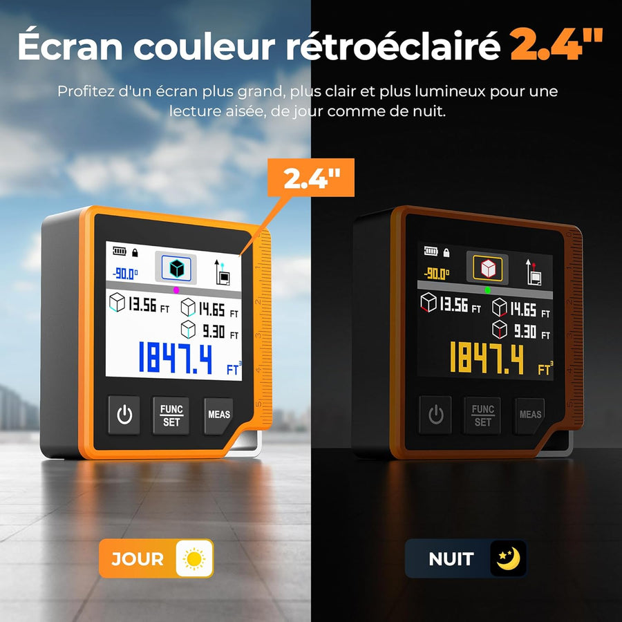 Télémètre Laser 3-en-1 80m, Mètre Ruban Laser Numérique avec Écran LCD Rétroéclairé | Batterie 1000mAh, Inclinomètre, USB Type-C, Mesure Multi-Mode & Unité