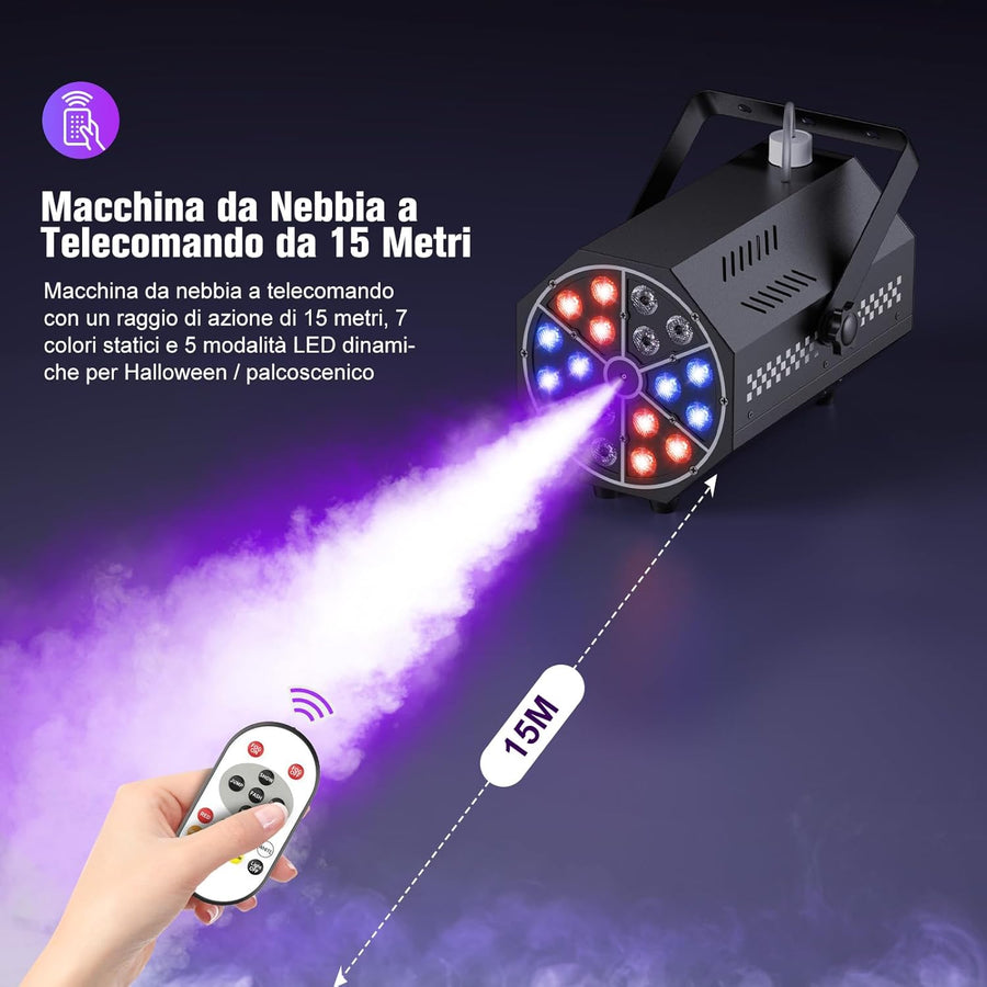 Machine à Brouillard Mini,Machine à Fumée 18 LED RGB,Machine de Fumée 800W avec Fonction de Cycle Automatique et Télécommande sans Fil, Idéal pour Disco, Fêtes, Mariage, Halloween et Noël