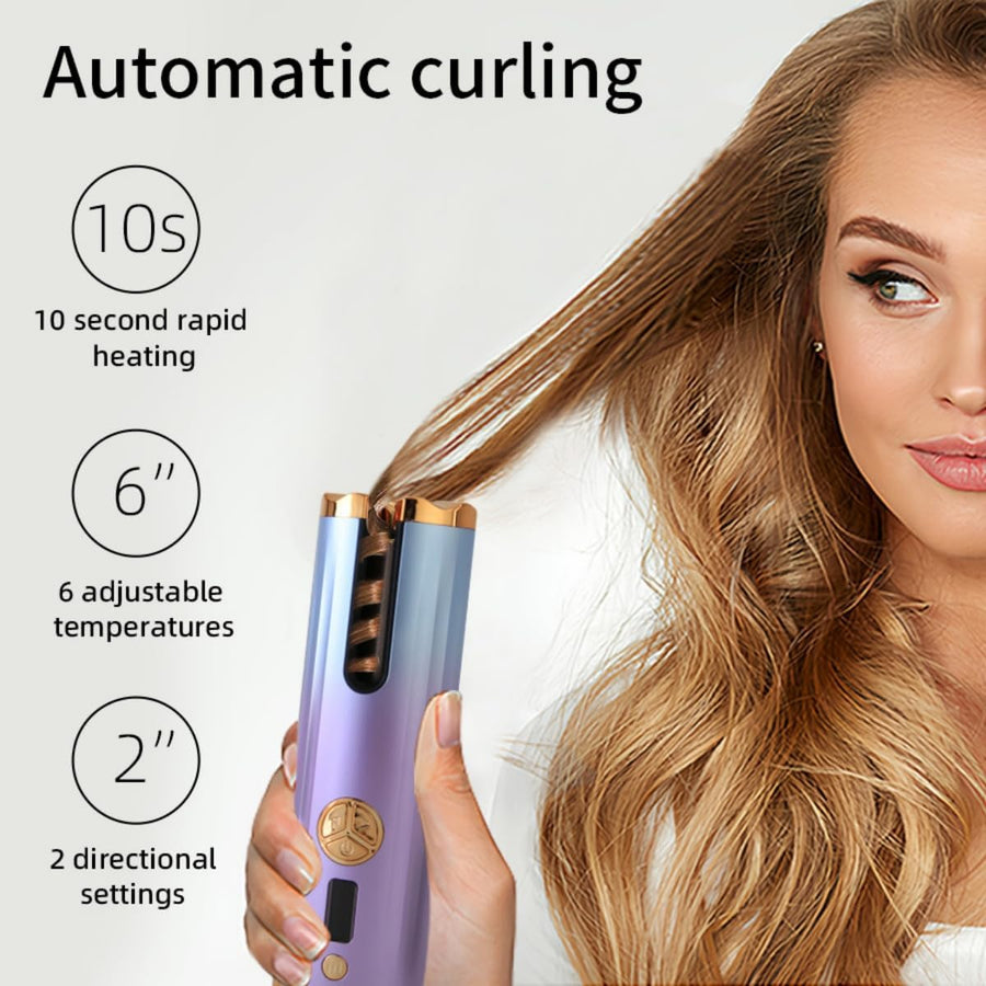 Fer A Boucler Automatique Boucleur à Cheveux Sans Fil Rechargeable Anti-Brûlures avec Minuteur et 6 Température