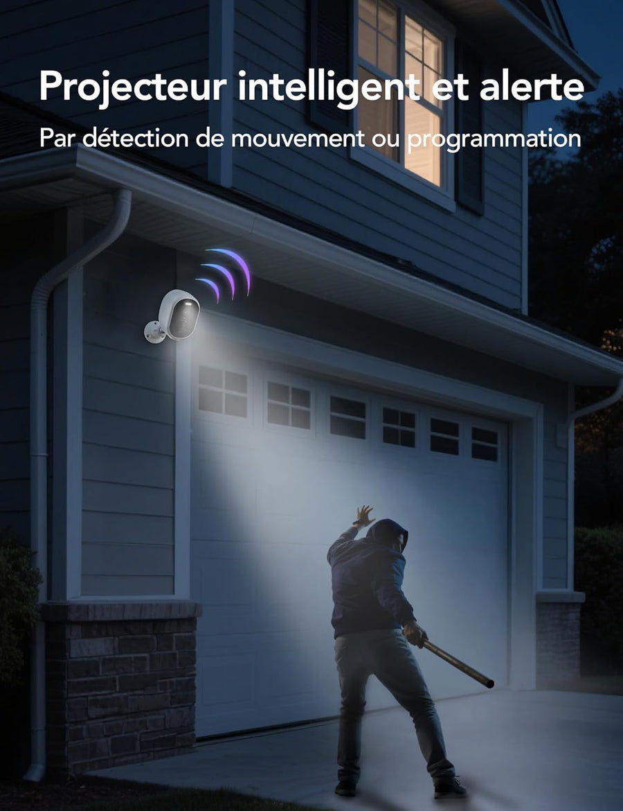 Caméra de sécurité solaire sans fil 2K, système de caméra de vidéosurveillance à batterie rechargeable, caméra de sécurité extérieure WiFi, vision nocturne en couleur, détection de mouvement PIR
