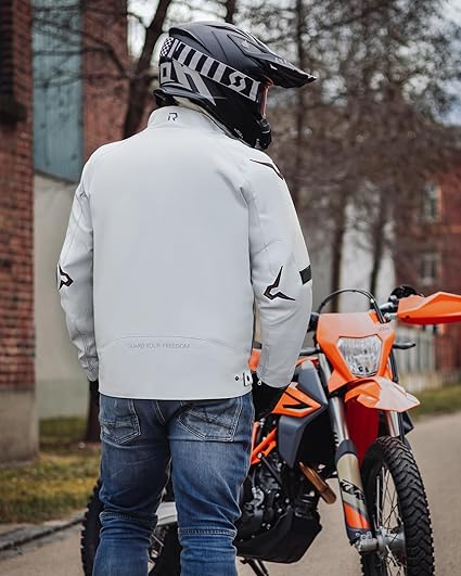 Blouson Moto Homme Taille L 4 Saisons – Veste Moto Textile Respirante et Coupe-Vent avec Protections CE aux Épaules et Coudes, Doublure Amovible, Confortable pour Route et Touring BLANC