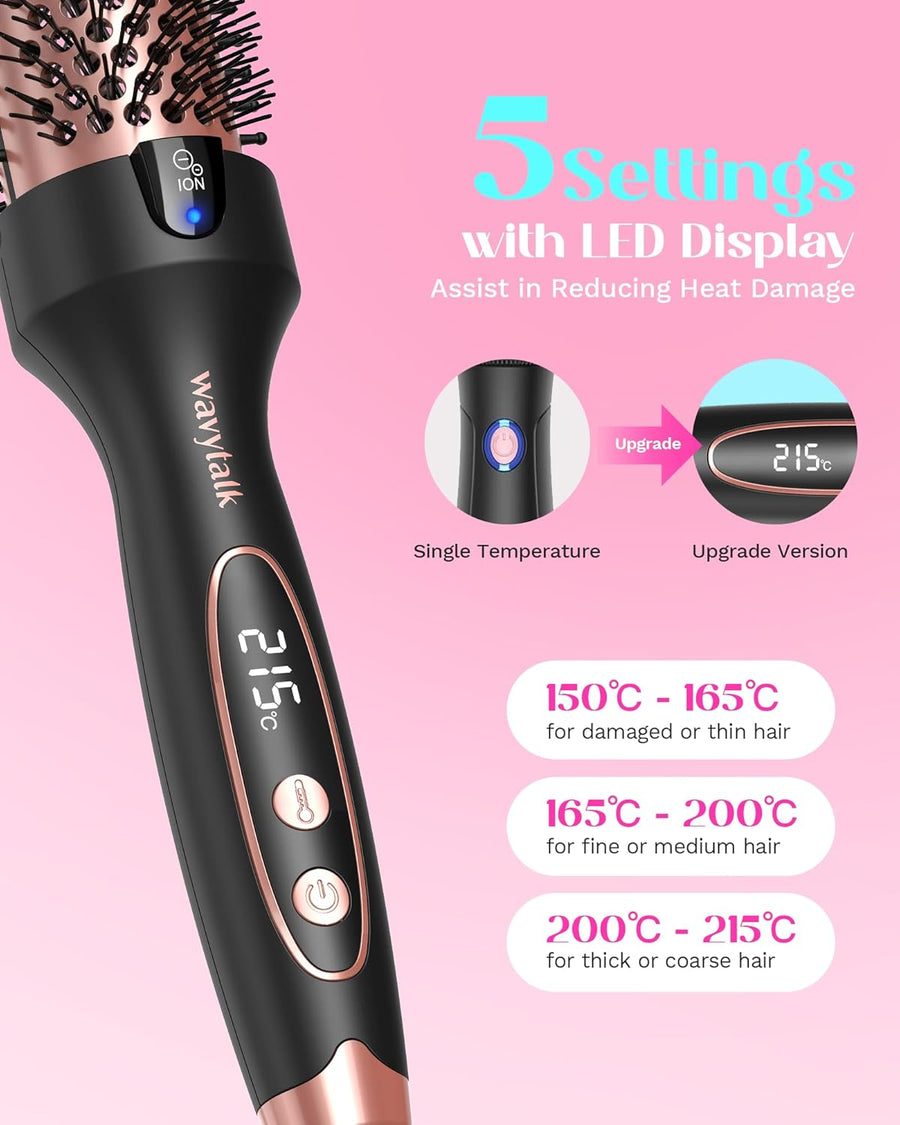 Brosse Chauffante, Blowout Boost Ionic Thermal Brush, Pour Des Cheveux Plus Lisses, 5 Réglages de Température, Moins Endommagé, Baril de 38 mm