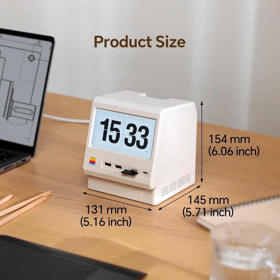 Station d'accueil rétro pour Mac Mini M4, écran HD 5", boîtier SSD M.2 NVMe 10 Gbps, Lecteur de Carte SD/Micro SD 4.0, 4 Ports USB-A, 1 Port USB-C (10 Gbps), Prise Casque 3,5 mm