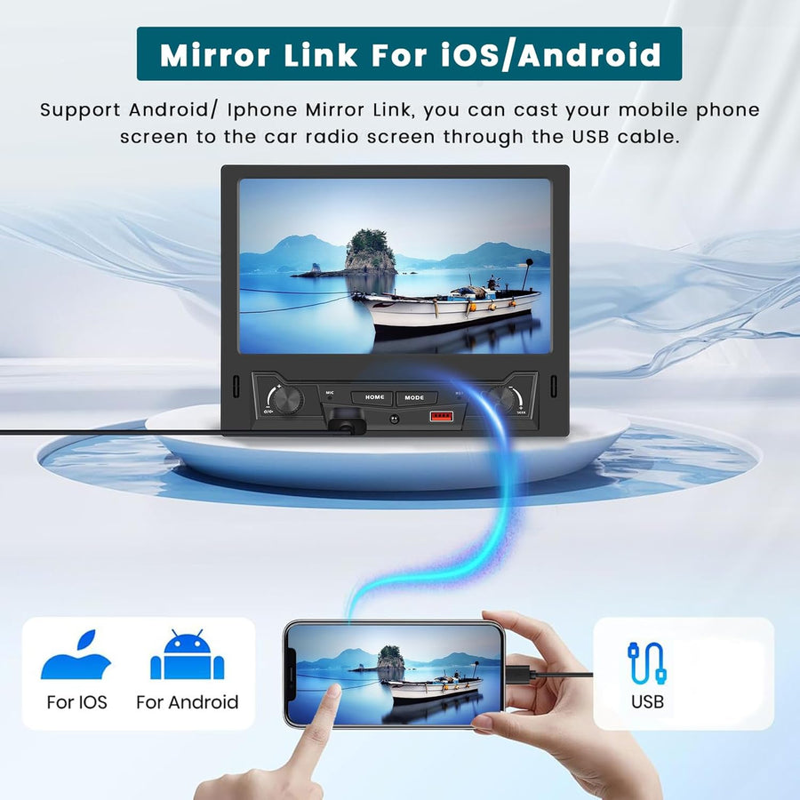 Autoradio 1 Din CarPlay avec Écran Tactile de 8 Pouces, Radio 1DIN avec Carplay Android Auto sans Fil FM AM Dual-USB SWC Mirror Link avec Caméra de Recul + MIC