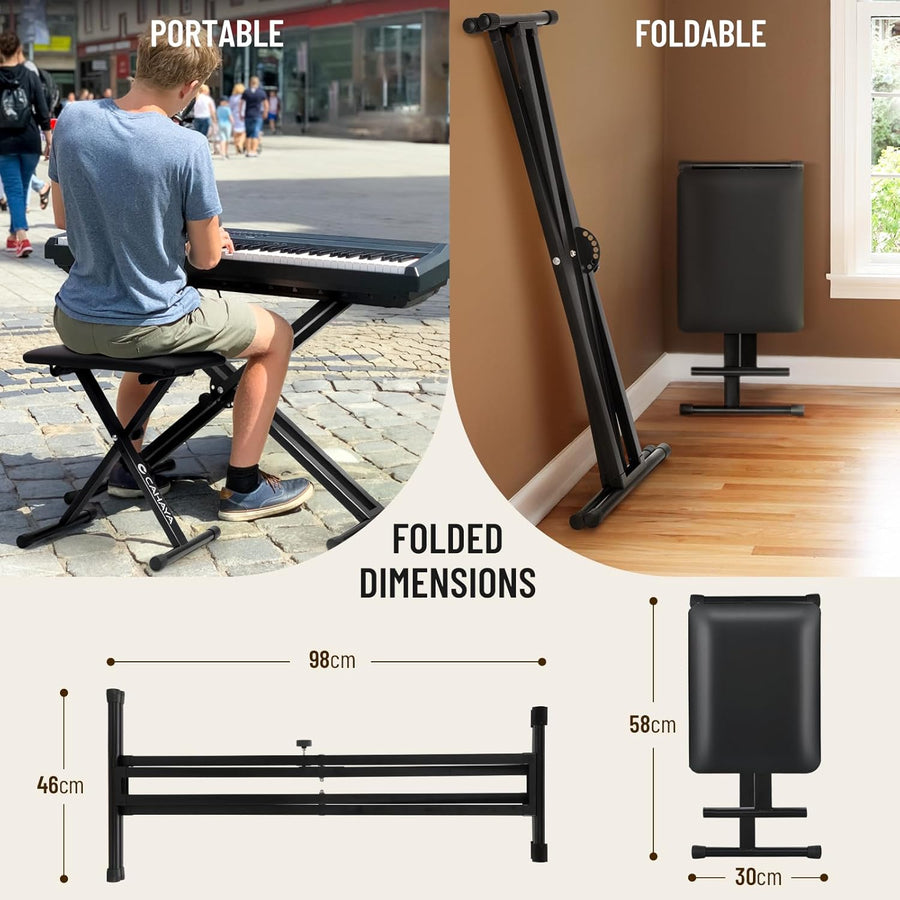 Support de clavier et banc de clavier - 6 niveaux réglables en hauteur - Double X-Frame - Pour clavier de 61, 76 et 88 touches - Charge maximale : 168 kg