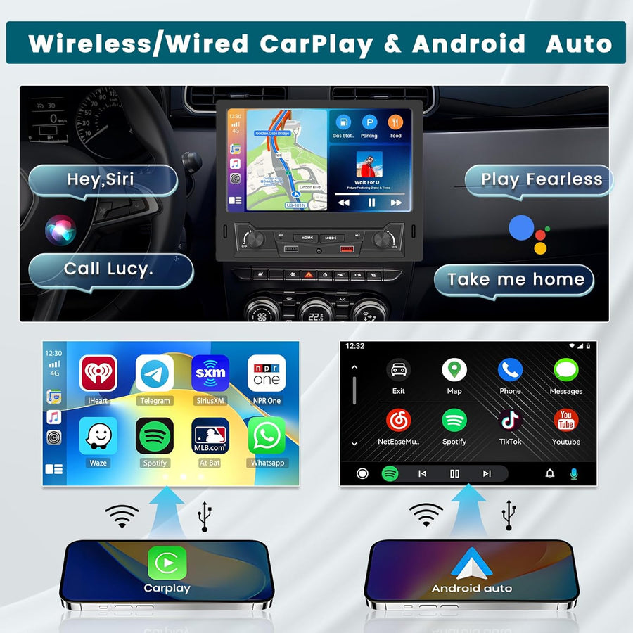 Autoradio 1 Din CarPlay avec Écran Tactile de 8 Pouces, Radio 1DIN avec Carplay Android Auto sans Fil FM AM Dual-USB SWC Mirror Link avec Caméra de Recul + MIC