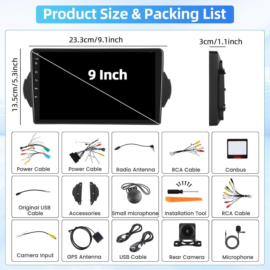 Autoradio 4G+64G pour Fiat Egea 2015 - 2020 Wireless Carplay&Android Auto, 9'' IPS Touch Screen Radio Voiture avec Bluetooth 5.0/GPS/Caméra de recul/FM/WiFi/SWC