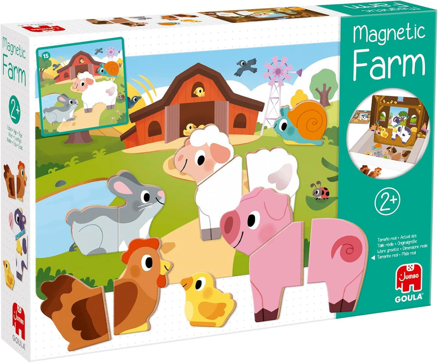 Goula Ferme magnétique Jouet Enfant Eveil 1er Age Jeu Educatif 12 Animaux de la Ferme en Bois magnétique A Assembler 10 Cartes modèles Dès 2 Ans