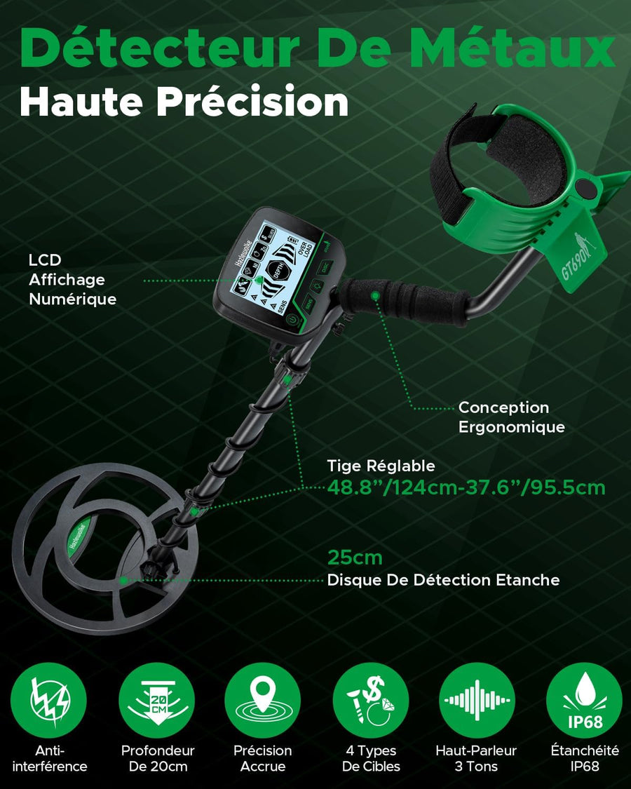 Detecteur de Metaux Professionnel Haute Précision avec Bobine Étanches de 10 Pouces, Kit de Détecteurs de Métaux Électriques pour la Plage