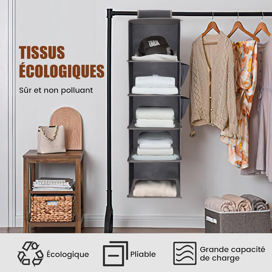 Range Chaussures Suspendu 5 Compartiments Rangement Armoire Pliable Organiseur Vêtements Chaussures