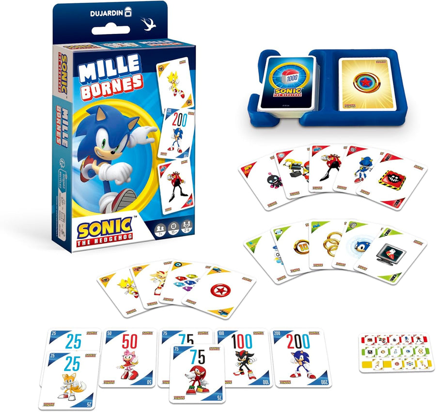 Dujardin - Mille Bornes Pocket Sonic , Jeu de Société , Jeu de Cartes , Jeu Famille et Enfants dès 7 ans , 1000 Bornes , Jeu de courses avec Sonic , Format Pocket , 2 à 8 joueurs