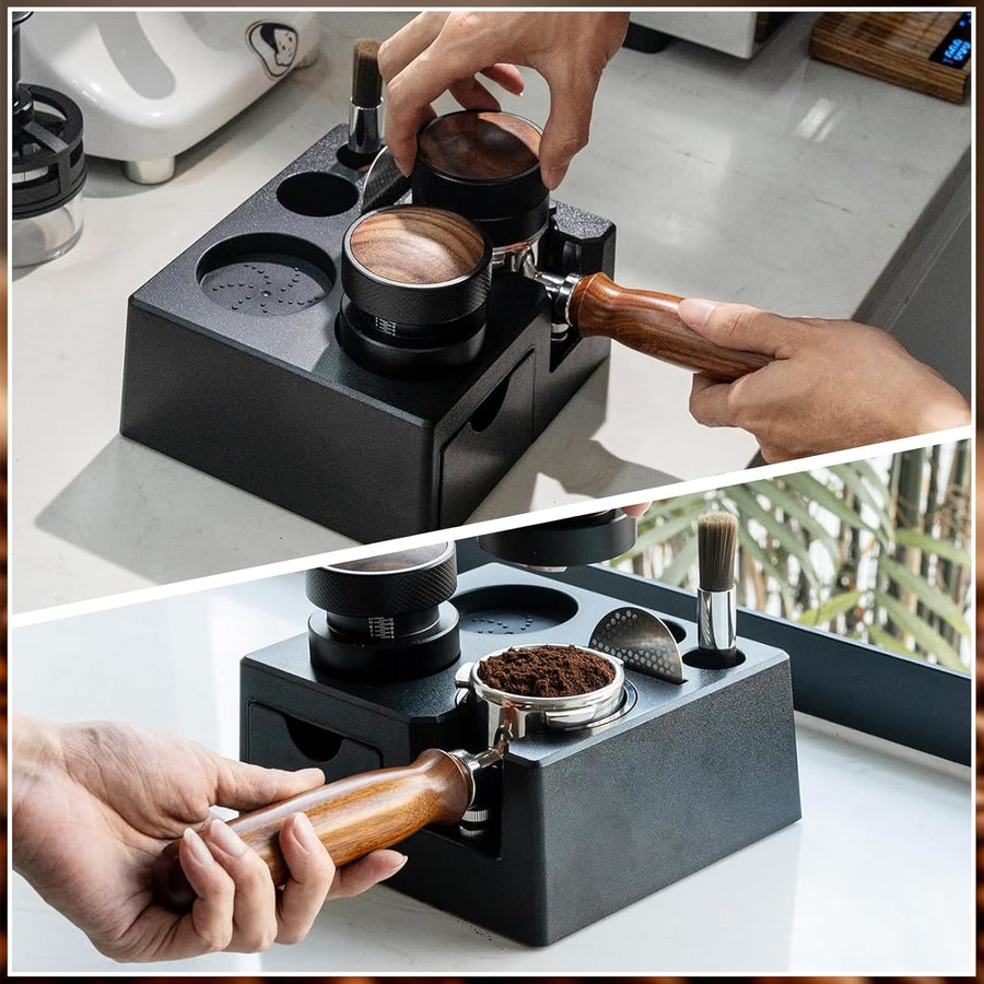 Station de Bourrage D'espresso, Boîte à Expresso Amovible et Station de Bourrage, Organisateur D'espresso 10 en 1 Compatible avec Les Presse Expresso 51, 54, 58 mm
