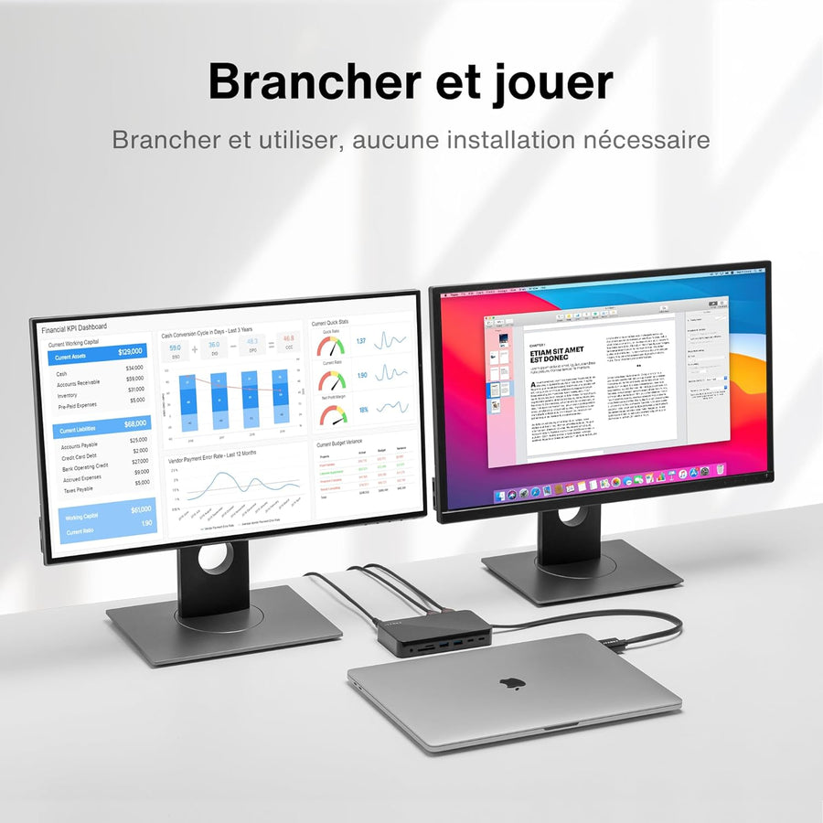 Station Accueil Compatible MacBook Pro Adaptateur Secteur 100W 12en1 HDMI RJ45 USB NOIR