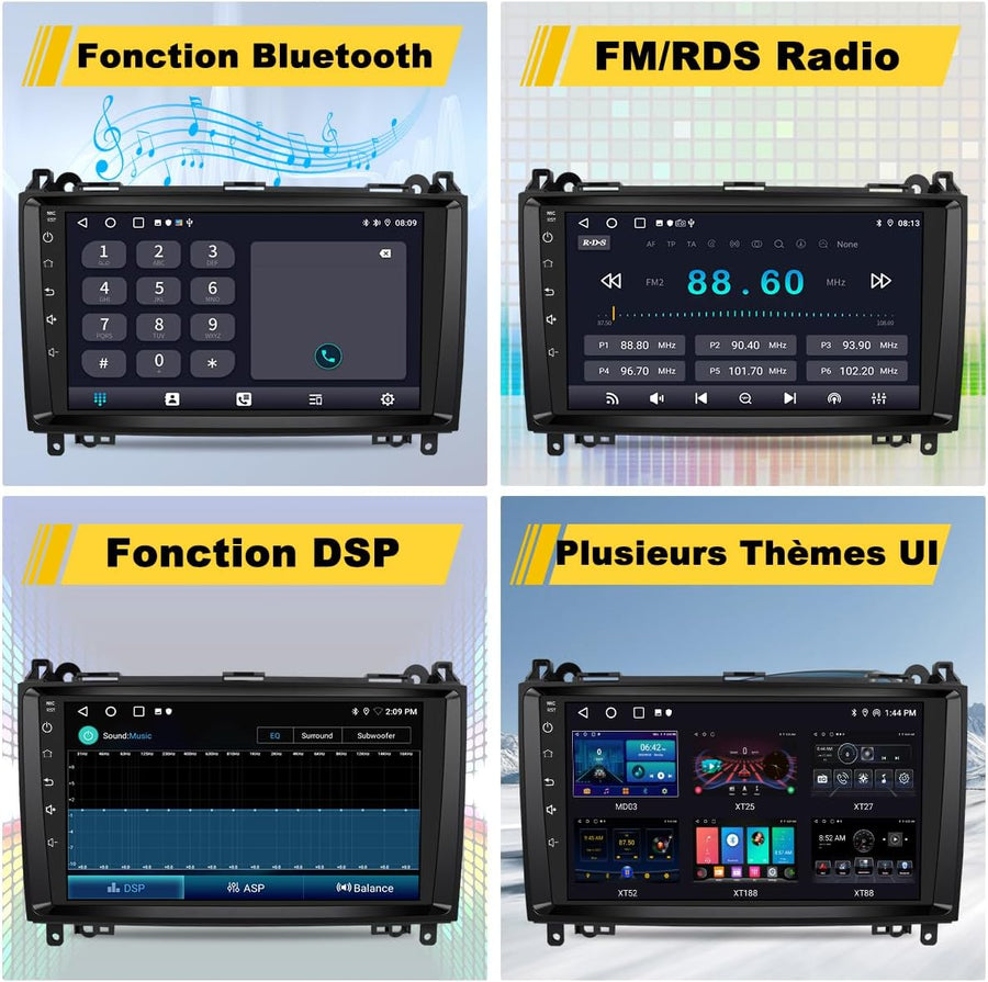 Autoradio 6Go+128Go Android 13 pour Mercedes-Benz Vito Viano Sprinter W639/Classe B W245 W169 avec 4G Carplay 9 Pouces Écran Tactile avec GPS Android Auto/WiFi/RDS/FM/SWC/Aide au Parking