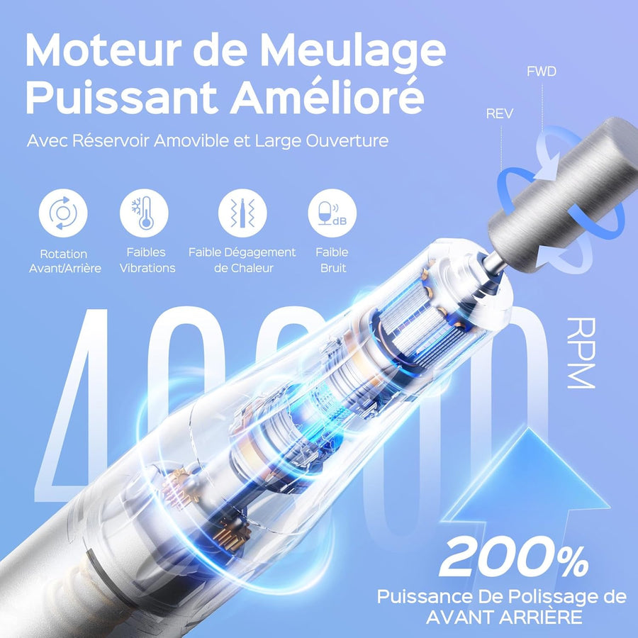 Ponceuse Pour Ongles Professionnelle 4000RPM: Ensemble de Lime a Ongle Electrique 6 en 1 Pour Ongles en Gel et Ongles en Acrylique, Idéal Pour le Salon et La Maison Portable et Silencieux