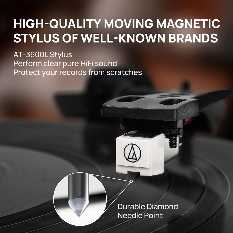 Tourne-disque Haut-parleurs intégrés vinyle tout-en-un prenant en charge la lecture Bluetooth, l'arrêt automatique, la vitesse de 33 et 45 tr/min, la sortie ligne RCA, entrée AUX