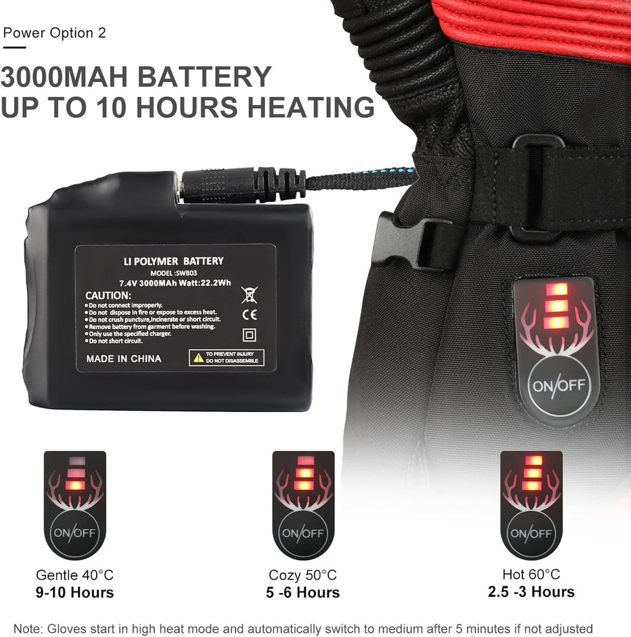 Gants Chauffants pour Moto, Interrupteur À Double Voltage, Batterie 3000mAh Ou Câble De Charge 12V Moto, Étanches Taille L