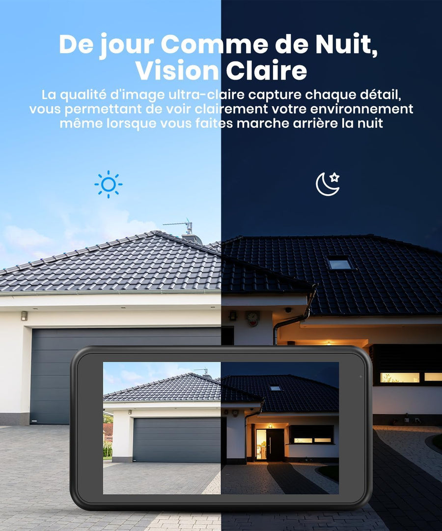 Caméra de Recul sans Fil : Écran 5" 1080P, Double Canal, Installation Rapide, Signal Numérique Stable, IP69K Étanche & Vision Nocturne, pour Voiture, SUV, Camping-Car, Remorque