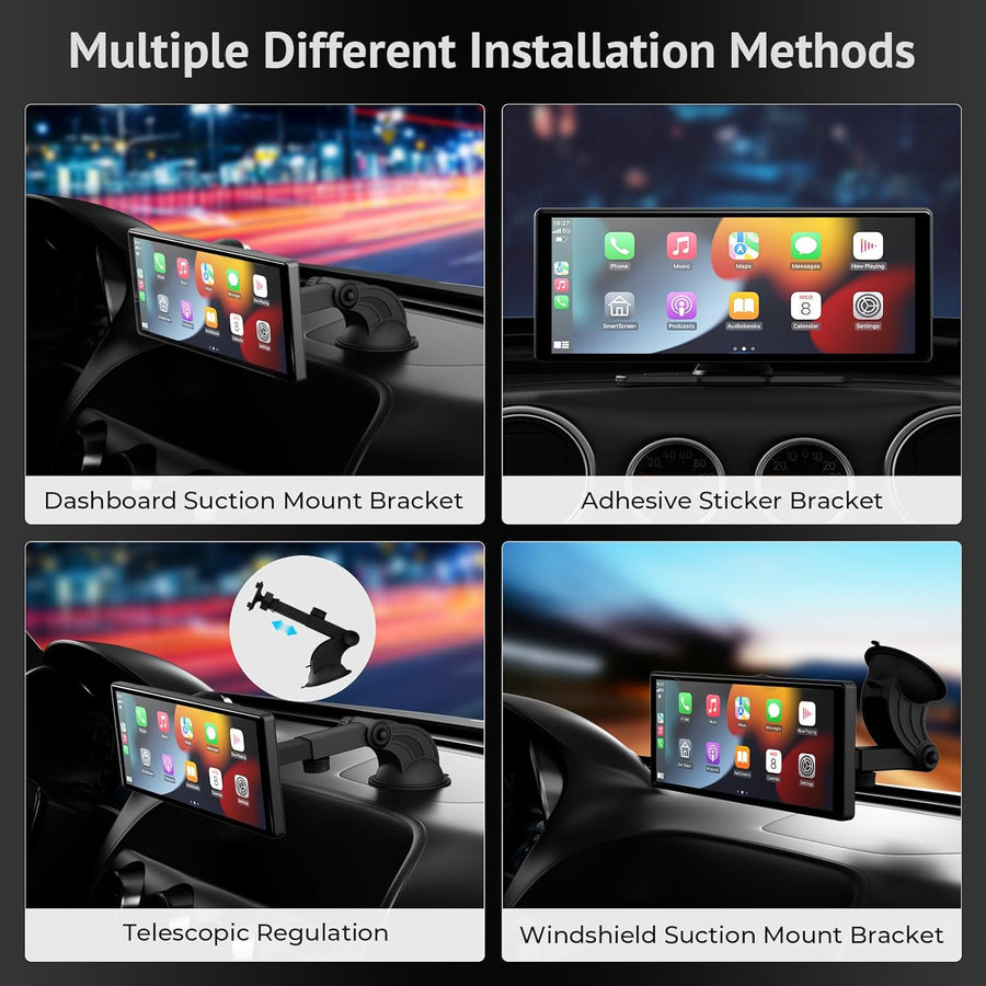 Autoradio sans fil Carplay et Android Auto écran tactile 10,26" : caméra de recul 1080p, Mirror Link, Siri, FM, Bluetooth – Navigation Drive Mate portable