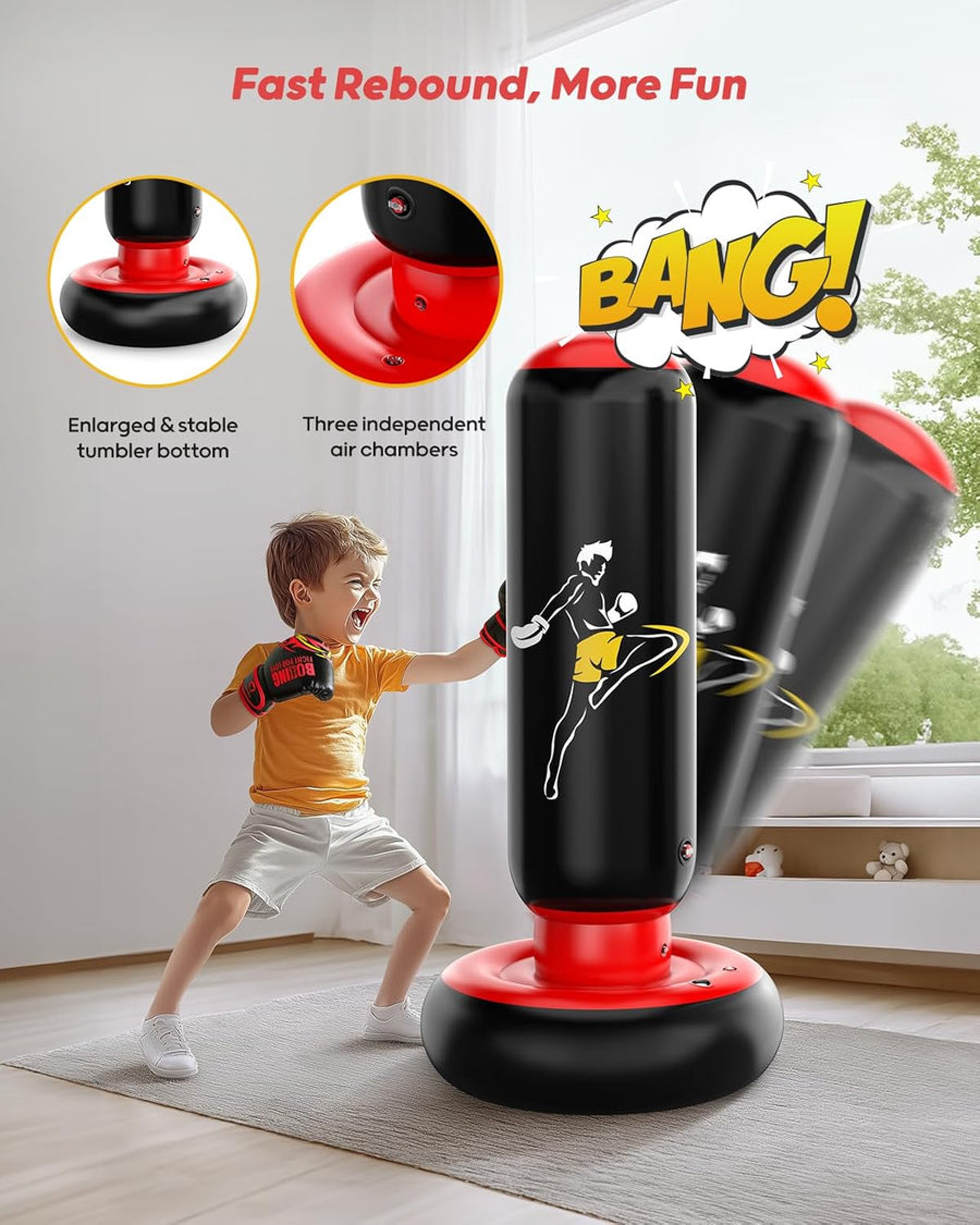 Sac De Frappe pour Enfants avec Gants De Boxe, 66 Pouces Sac De Boxe Gonflable pour Enfants, Cadeaux pour GarçOns Et Filles De 6 à 12 Ans
