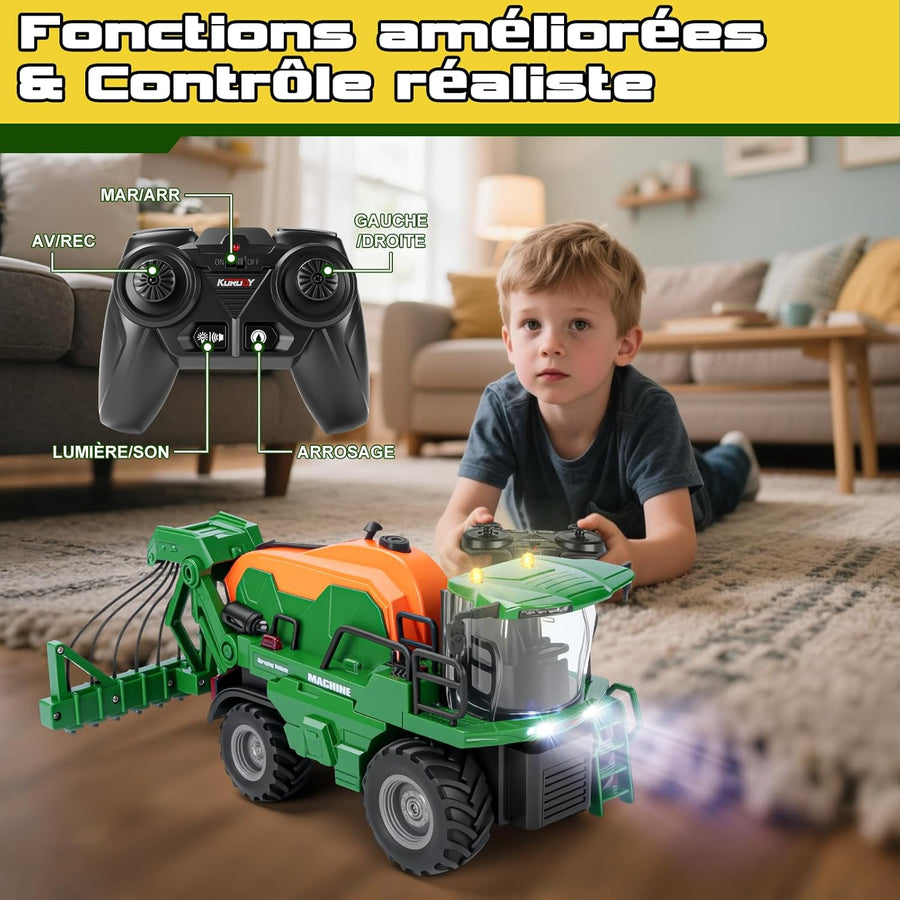 Jouet Tracteur Telecommandé avec Irrigation, Jouet Ferme Voiture Telecommandé avec Lumière et Son