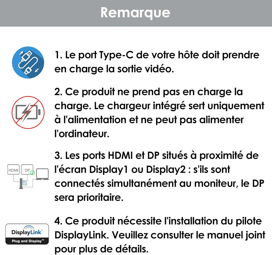 Station d'accueil Displaylink, Station d'accueil Universelle USB C avec 2 × HDMI & DP, Ethernet Gigabit, 6 × USB 3.0, Audio, Microphone, Compatible avec Mac OS et Windows