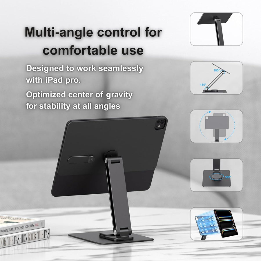 Support magnétique pour iPad avec Chargement sans Fil 18 W, Support Rotatif à 360° en Aluminium pour iPad Pro M4 13 Pouces, Support de Bureau réglable (M4-13 Pouces)