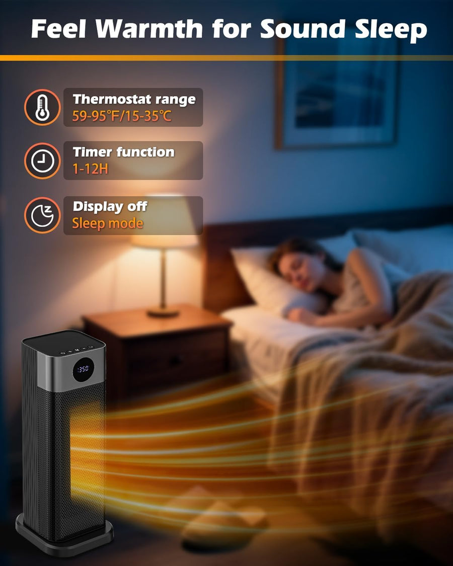 Chauffage d'appoint Electrique 2000W, Radiateur Soufflant céramique avec 70°Oscillation, 4 Modes, Thermostat, Minuterie 12H, Télécommande, Chauffage Soufflant pour Chambre Maison Intérieur