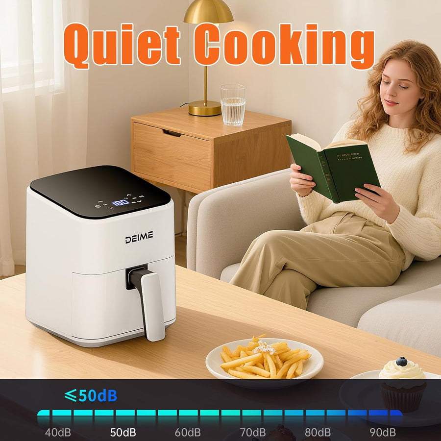 Air Fryer 2.5L Friteuse à Air Chaud Cuisson, Réchauffage, Rôtissage Mini Compacte et Silencieuse, panier antiadhésif et lavable au lave-vaisselle