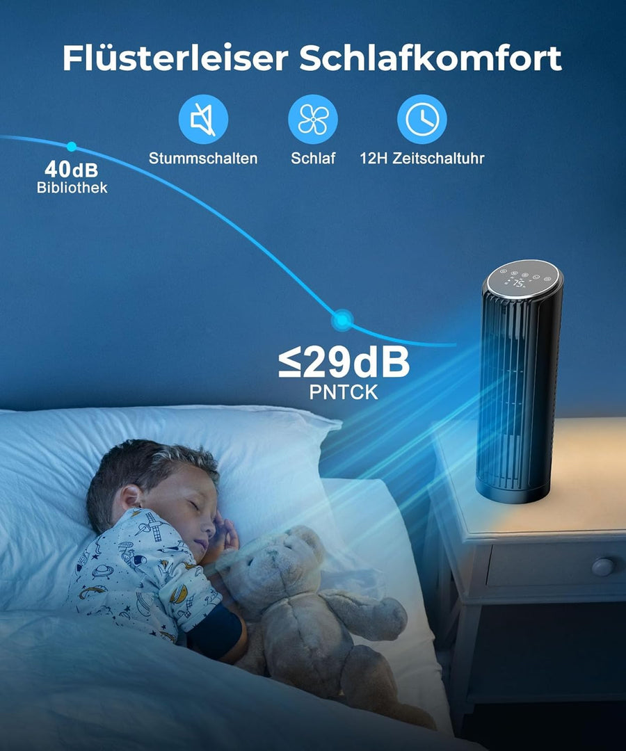 Ventilateur de table 7m/s avec Télécommande Oscillante à 70° 4 vitesses, 4 modes, minuterie de 12 heures