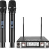 Micro sans Fil UHF, Set de 2 Microphones à Main Dynamiques en Métal, Auto Scan, Portée 120 m, Récepteur Double Canal, Idéal pour Chant, Karaoke, Fête, DJ, Église – K120 NOIR