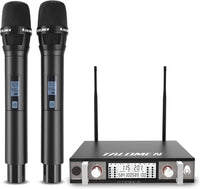 Micro sans Fil UHF, Set de 2 Microphones à Main Dynamiques en Métal, Auto Scan, Portée 120 m, Récepteur Double Canal, Idéal pour Chant, Karaoke, Fête, DJ, Église – K120 NOIR