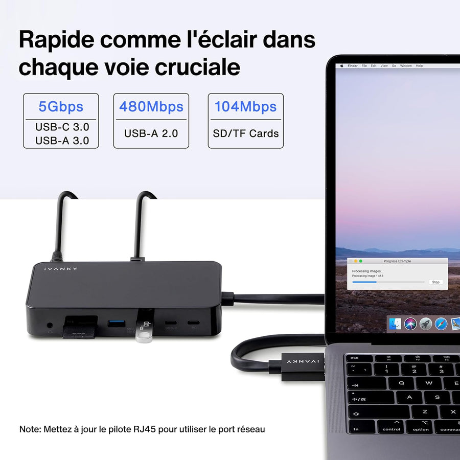 Station Accueil Compatible MacBook Pro Adaptateur Secteur 100W 12en1 HDMI RJ45 USB NOIR