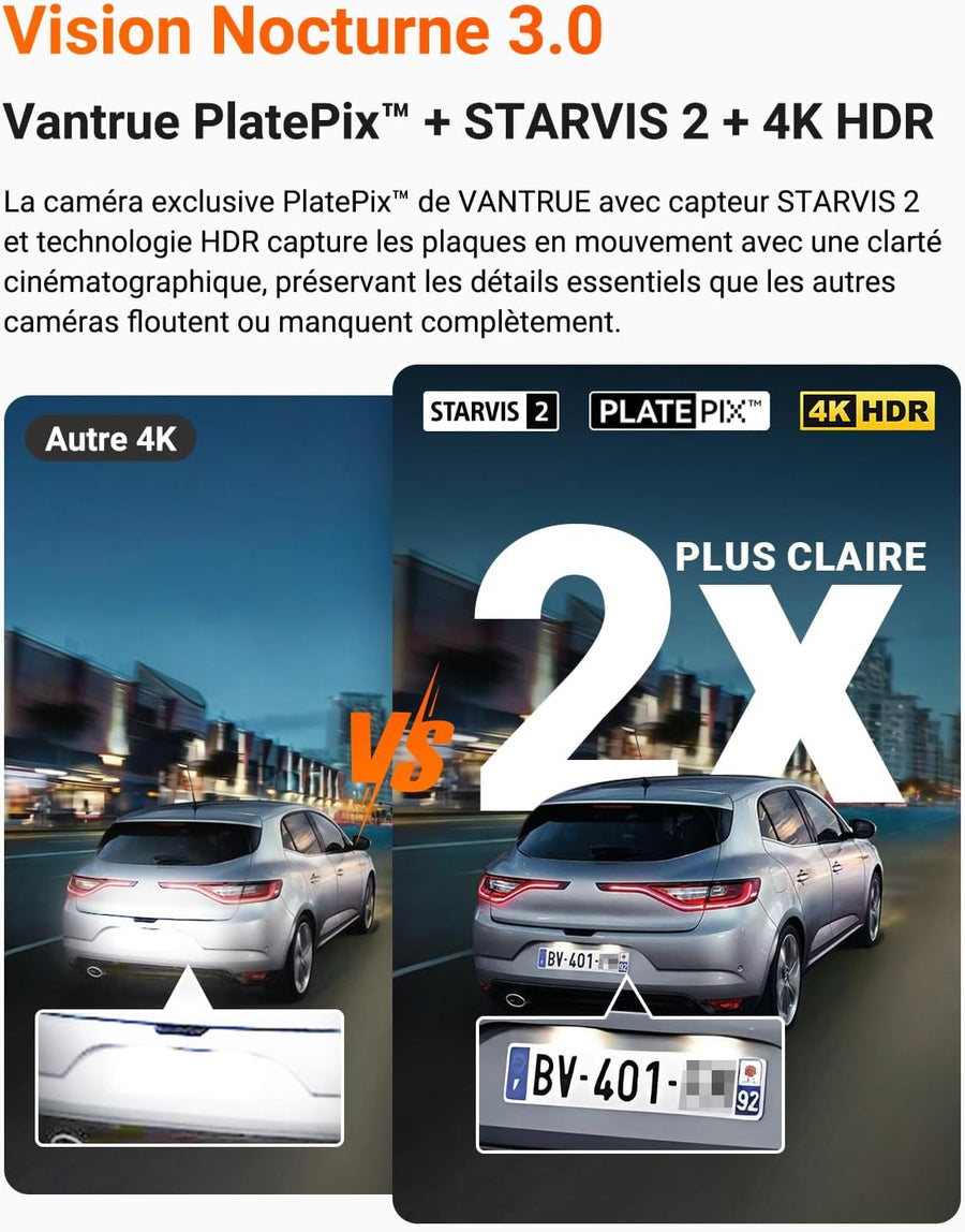 N4 Pro S 3 STARVIS 2 Dashcam Voiture 4K+ 1080P+ 1440P WiFi 5G WiFi PlatePix™ Caméra embarquée Infrarouge GPS 360°HDR Mode Parking Tampon,Commande Vocale en français, LTE Optionel, Max 1To
