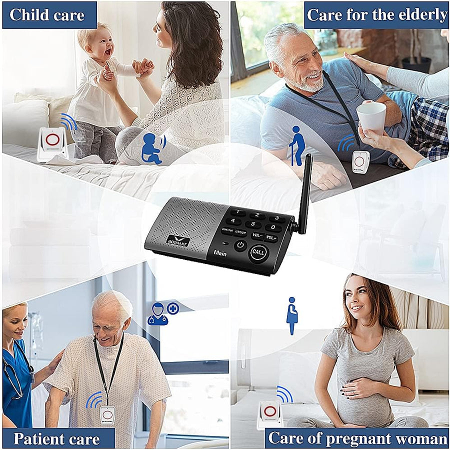 Interphone Sans Fil Audio Bidirectionnel Bouton Appel Soignant Pager Personne Agée
