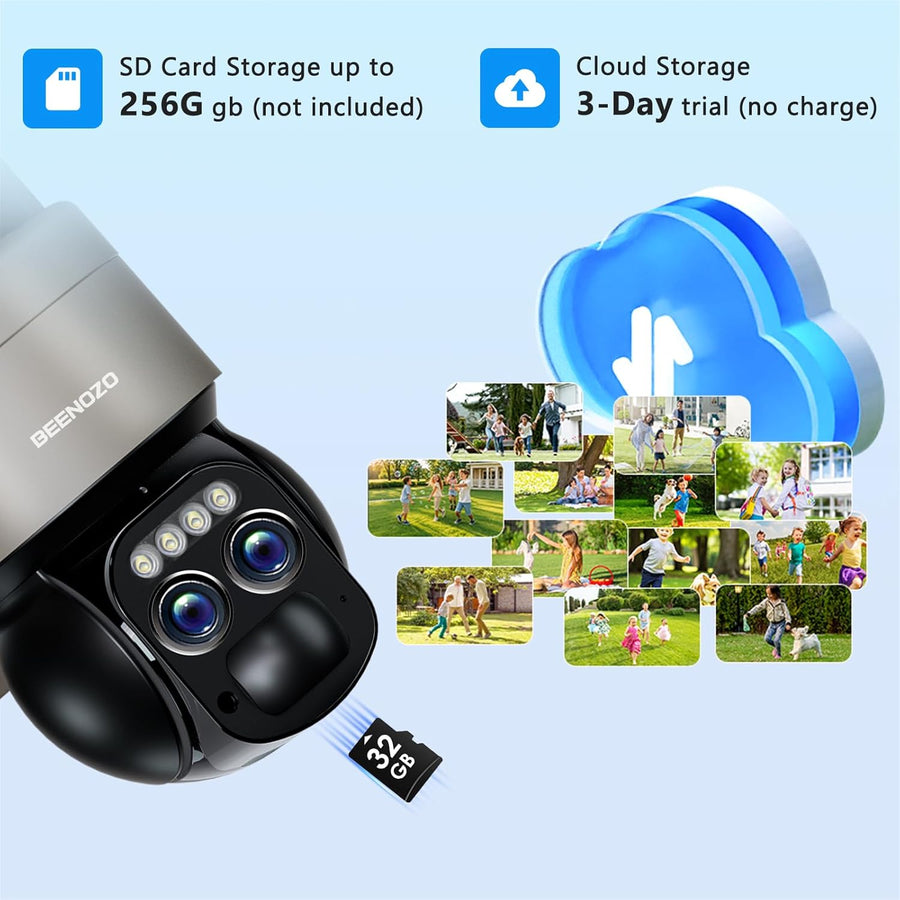 Caméra Surveillance Solaire 6MP WiFi Extérieure Double Objectif 360° PTZ Caméra IP, Détection Humaine avec Panneau Solaire, Vision Nocturne Couleur, Suivi Automatique, Audio Bidirectionnel,IP66