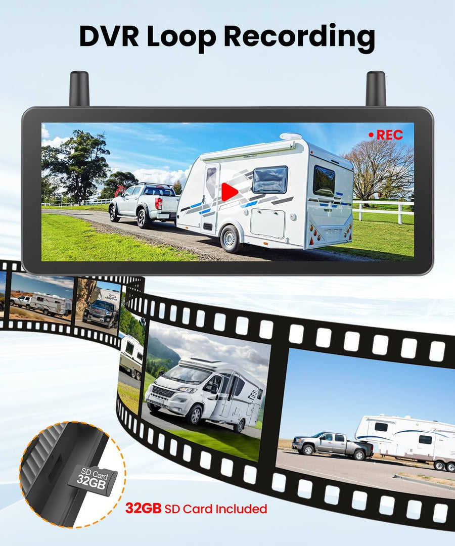 Camera de Recul sans Fil Solar avec Moniteur 7.2" 1080P HD: 1 Min Installation Rapide, avec Sac de Rangement, IP69K Imperméable