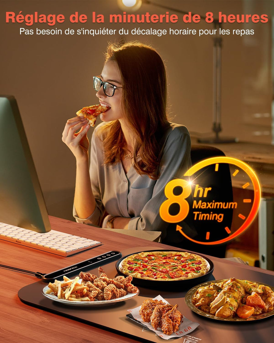 Plaque chauffante pour aliments, Réchauffeur d'aliments Chauffage sur toute la surface, contrôle de la température réglable
