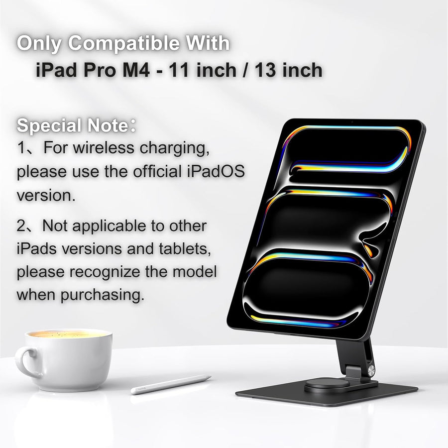 Support magnétique pour iPad avec Chargement sans Fil 18 W, Support Rotatif à 360° en Aluminium pour iPad Pro M4 13 Pouces, Support de Bureau réglable (M4-13 Pouces)