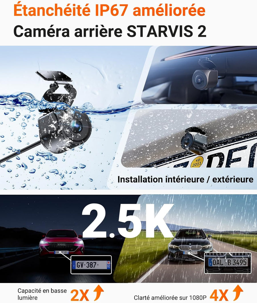 N4 Pro S 3 STARVIS 2 Dashcam Voiture 4K+ 1080P+ 1440P WiFi 5G WiFi PlatePix™ Caméra embarquée Infrarouge GPS 360°HDR Mode Parking Tampon,Commande Vocale en français, LTE Optionel, Max 1To