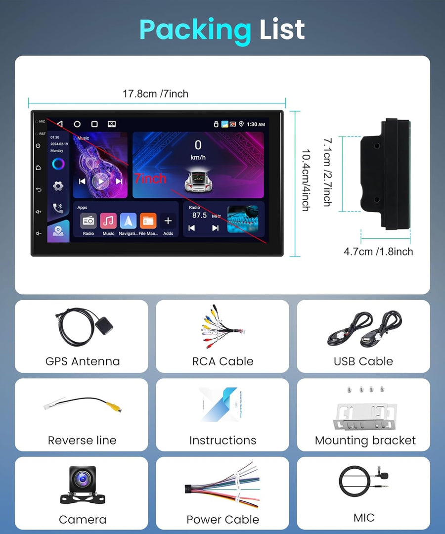 Autoradio 2 Din 4G+64G 7 Pouces Android, Écran Tactile Carplay sans Fil 2 Din Autoradio avec Android Auto Mirror Link GPS Navi Bluetooth WiFi/FM/RDS/EQ/SWC/USB Caméra de Recul