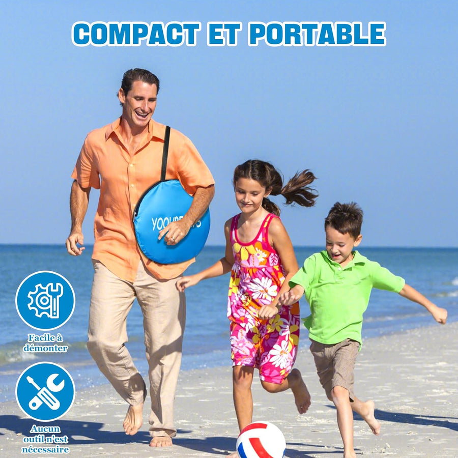 Piscine Bebe avec Pare Soleil 4 en 1, Tente Anti UV Bébé FPS 50+, Tente de Plage Bebe avec Moustiquaire, Pop-Up Piscine de Plage, Petite Piscine Bebe pour Pique-Nique, Jardin