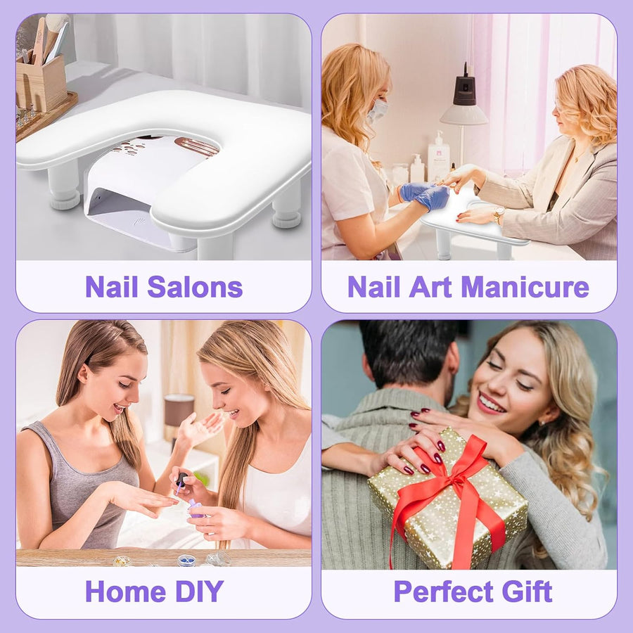 Repose Main Ongle Manucure: Hauteur Réglable Coussin Manucure - Forme du U Repose Main en PU Cuir - Ideal pour Prothésiste Ongulaire Amateur de Nail Art - Blanc