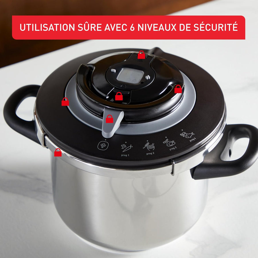 SEB Clipso+ CHEF 10L Cocotte-minute, 7-10 convives, Induction, 4programmes cuisson, Ouverture et fermeture du couvercle d'une seule main, P4551500