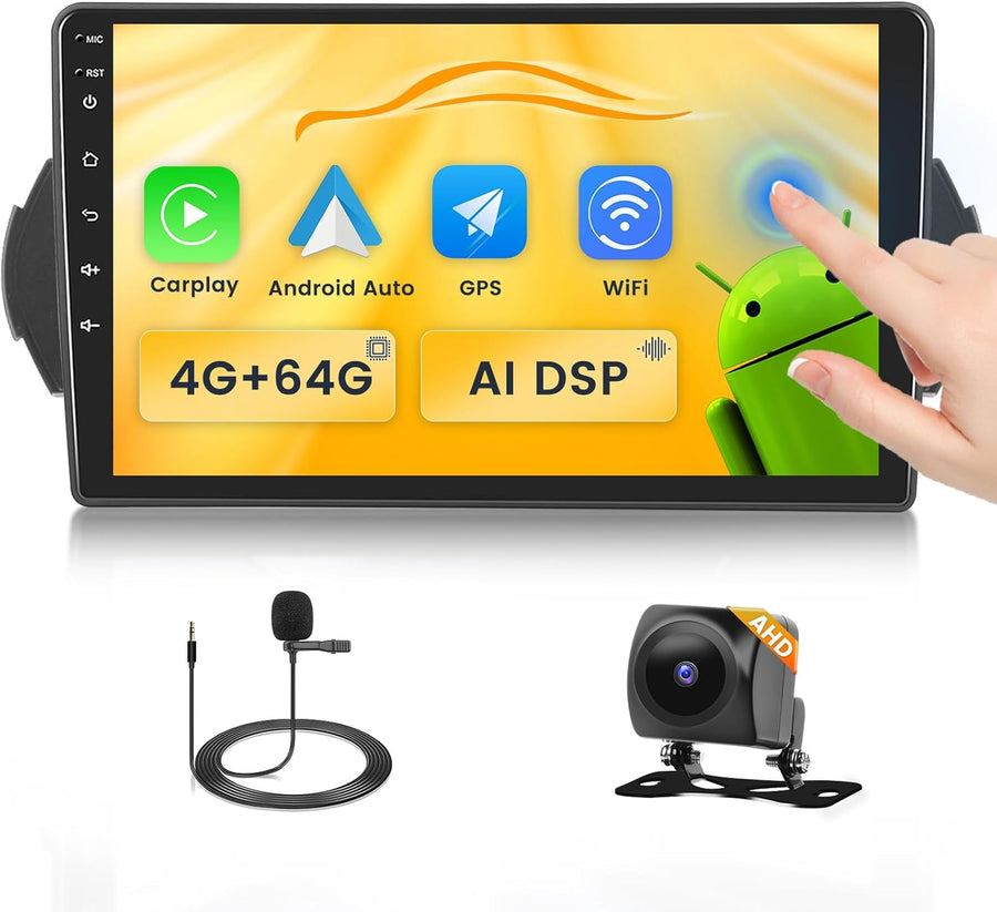 Autoradio 4G+64G pour Fiat Egea 2015 - 2020 Wireless Carplay&Android Auto, 9'' IPS Touch Screen Radio Voiture avec Bluetooth 5.0/GPS/Caméra de recul/FM/WiFi/SWC
